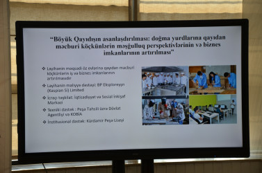 Kürdəmirdə “Şəhərsalma və memarlıq İli” çərçivəsində “Böyük Qayıdışın asanlaşdırılması: doğma yurdlarına qayıdan məcburi köçkünlərin məşğulluq perspektivlərinin və biznes imkanlarının artırılması” layihəsinin ikinci mərhələsinin yekun bağlanış mərasimi keçirilib.